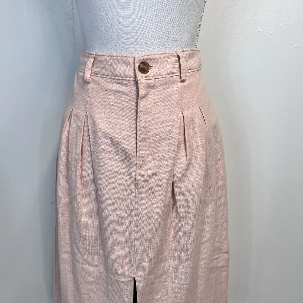 Banana Republic Trouser Skirt size 6 Petite Pink Linen Herringbone Midi Career